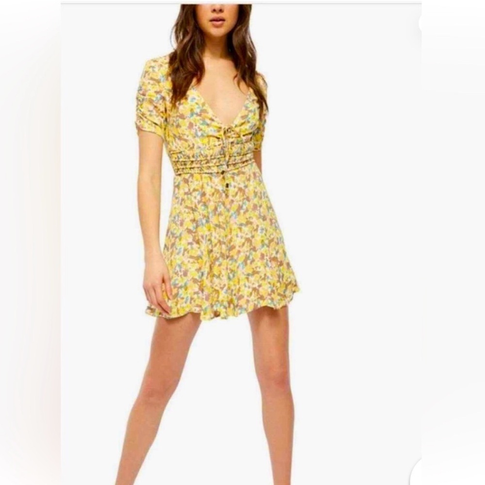 Free People Yellow Floral Mini Dress